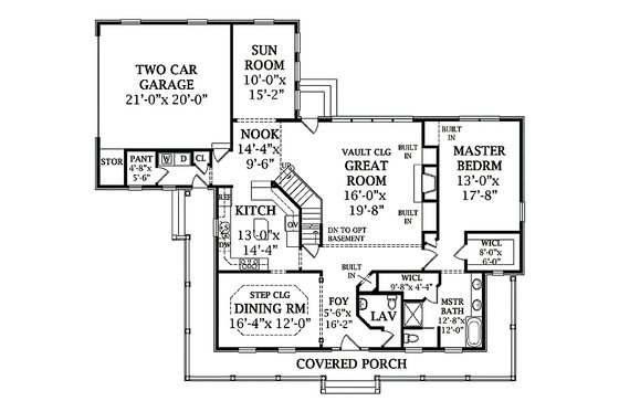 Floor Plan - Main Floor for Southern House Plan #456-14 - 4 bed, 3.5 bath
