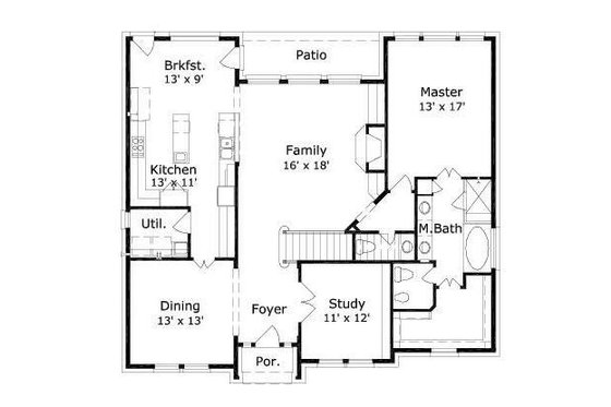 Floor Plan - Main Floor for Colonial House Plan #411-346 - 4 bed, 3.5 bath