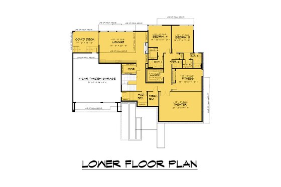 Floor Plan - Lower Floor for Modern House Plan #1066-232 - 5 bed, 5.5 bath