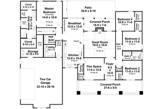 Floor Plan - Main Floor for Craftsman House Plan #21-309 - 4 bed, 2.5 bath
