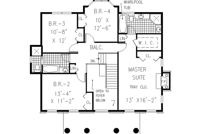 Home Plan - Floor Plan - Upper Floor for Colonial House Plan #3-185 - 4 bed, 2.5 bath