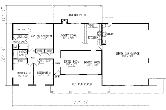 Floor Plan - Main Floor for Adobe / Southwestern House Plan #1-326 - 3 bed, 2 bath