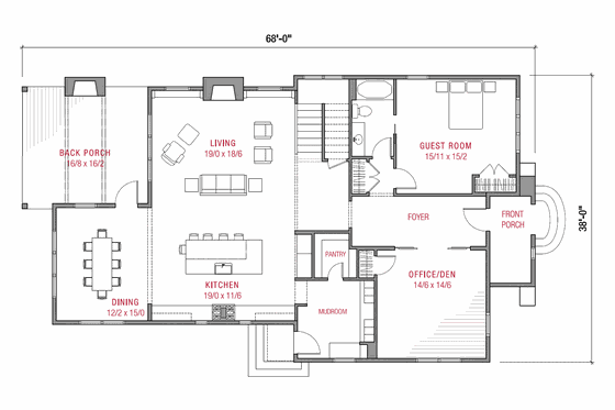 Floor Plan - Main Floor for Tudor House Plan #1079-3 - 4 bed, 3 bath