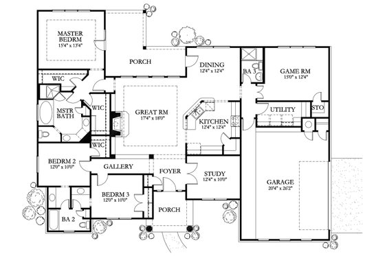 Floor Plan - Main Floor for Mediterranean House Plan #80-149 - 4 bed, 3 bath