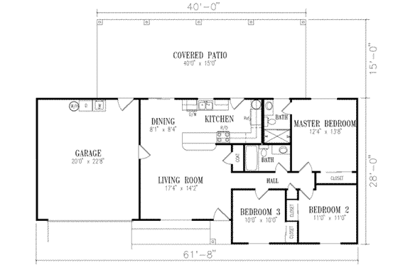 Floor Plan - Main Floor for Ranch House Plan #1-167 - 3 bed, 2 bath