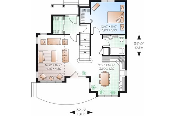 Floor Plan - Main Floor for Farmhouse House Plan #23-852 - 3 bed, 2 bath