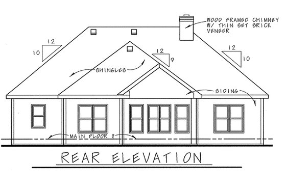 Exterior - Rear Elevation for European House Plan #20-1395 - 2 bed, 2 bath