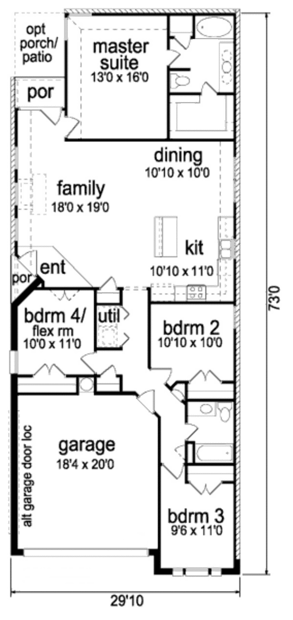 Traditional Style House Plan - 4 Beds 2 Baths 1590 Sq/Ft Plan #84-309 ...