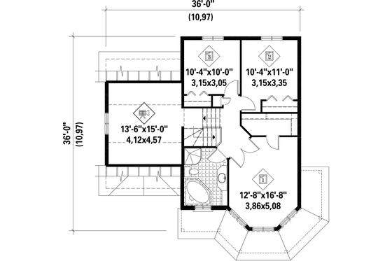 Floor Plan - Upper Floor for Victorian House Plan #25-4700 - 3 bed, 1 bath