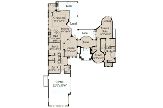 Floor Plan - Main Floor for Mediterranean House Plan #115-120 - 3 bed, 4 bath