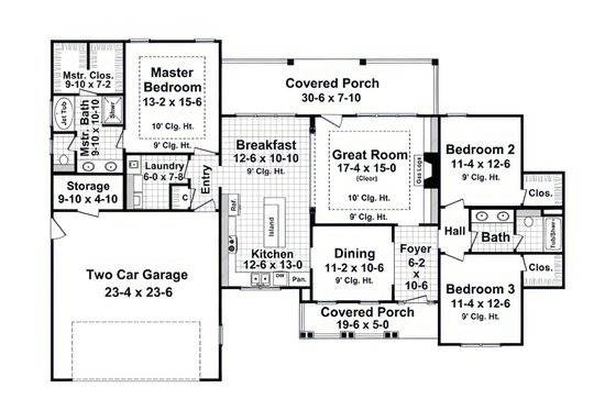 Floor Plan - Main Floor for Ranch House Plan #21-650 - 3 bed, 2 bath