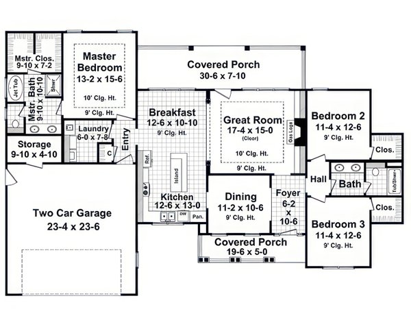 House Blueprint - Floor Plan - Main Floor for Ranch House Plan #21-650 - 3 bed, 2 bath