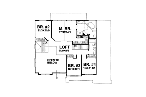 Floor Plan - Upper Floor for European House Plan #50-290 - 4 bed, 3 bath