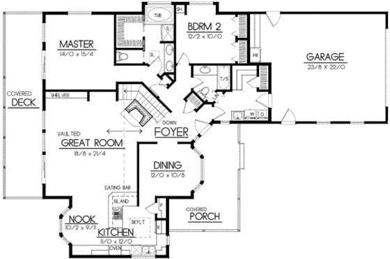 Floor Plan - Main Floor for Ranch House Plan #100-428 - 2 bed, 2 bath