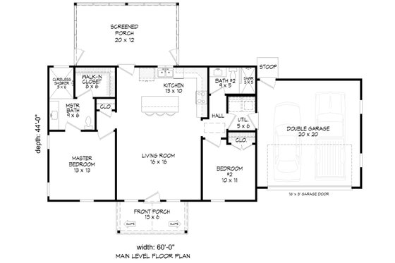 Floor Plan - Main Floor for Country House Plan #932-1447 - 2 bed, 2 bath