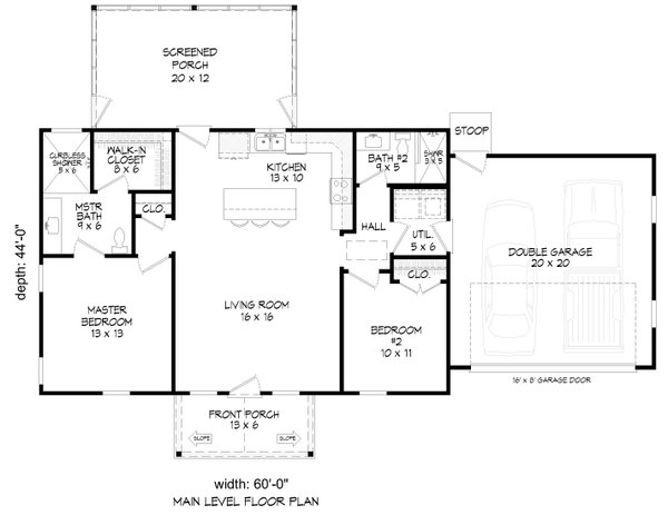 Home Plan - Floor Plan - Main Floor for Country House Plan #932-1447 - 2 bed, 2 bath
