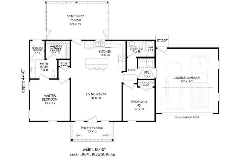 Home Plan - Floor Plan - Main Floor for Country House Plan #932-1447 - 2 bed, 2 bath