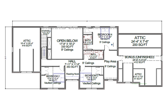 Floor Plan - Upper Floor for European House Plan #1116-2 - 4 bed, 3.5 bath