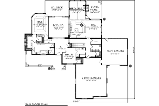 Floor Plan - Main Floor for Bungalow House Plan #70-1006 - 2 bed, 2 bath