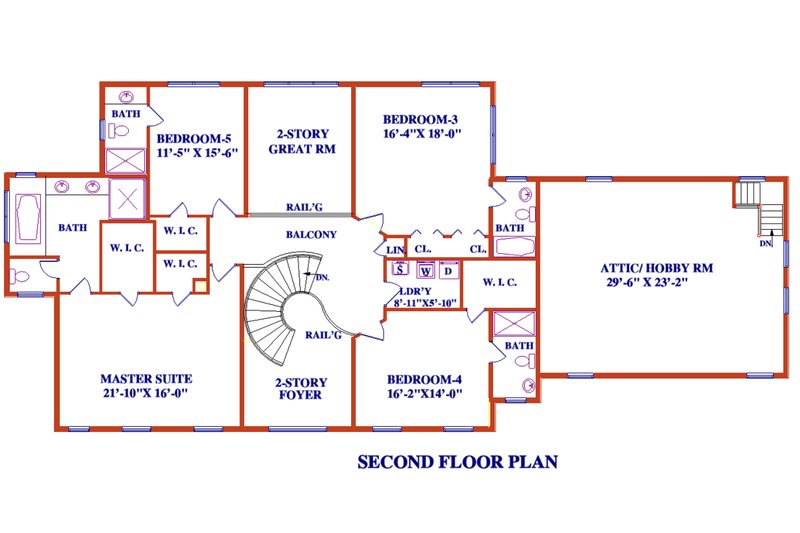 House Plan Design - Floor Plan - Upper Floor for Colonial House Plan #3-345 - 5 bed, 5 bath