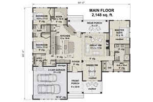 Farmhouse Style House Plan - 3 Beds 2.5 Baths 2148 Sq/Ft Plan #51-1142 ...