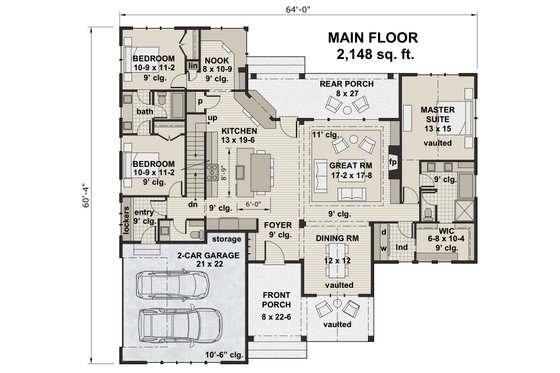 Floor Plan - Main Floor for Farmhouse House Plan #51-1142 - 3 bed, 2.5 bath