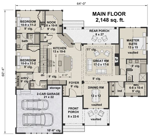 House Design - Farmhouse Floor Plan - Main Floor Plan #51-1142