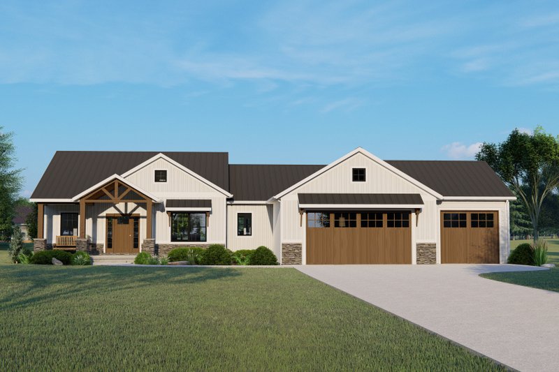 House Blueprint - Ranch Exterior - Front Elevation Plan #1064-174