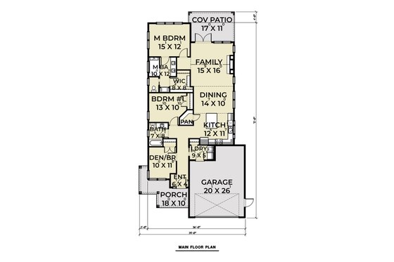 Floor Plan - Main Floor for Craftsman House Plan #1070-89 - 3 bed, 2 bath