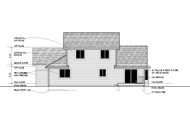 House Blueprint - Exterior - Rear Elevation for Craftsman House Plan #112-278 - 4 bed, 2.5 bath