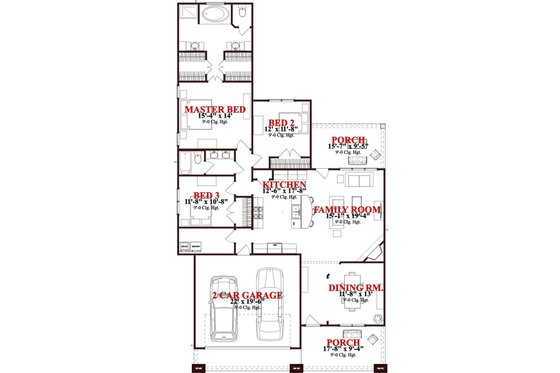 Floor Plan - Main Floor for Bungalow House Plan #63-243 - 3 bed, 2 bath