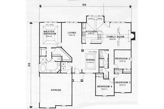 Floor Plan - Main Floor for European House Plan #129-129 - 4 bed, 2.5 bath