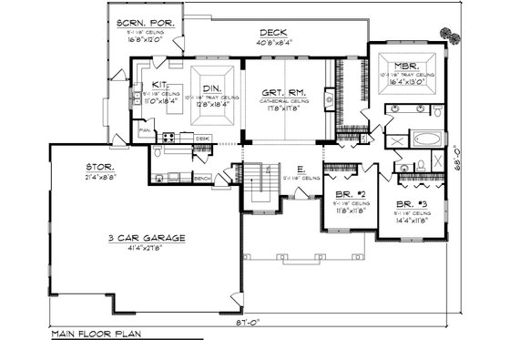 Floor Plan - Main Floor for Ranch House Plan #70-1103 - 3 bed, 2.5 bath