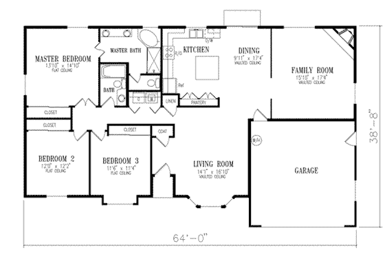 Floor Plan - Main Floor for Adobe / Southwestern House Plan #1-380 - 3 bed, 2 bath