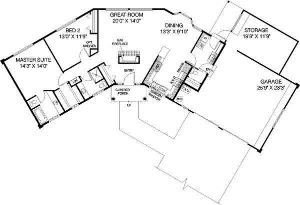 Architectural House Design - Bungalow Floor Plan - Main Floor Plan #60-398