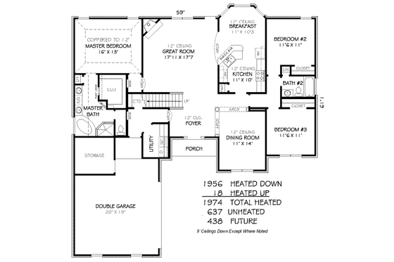 Floor Plan - Main Floor for Traditional House Plan #424-304 - 3 bed, 2 bath