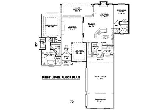 Floor Plan - Main Floor for European House Plan #81-1577 - 3 bed, 4 bath
