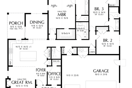 Floor Plan - Main Floor for Farmhouse House Plan #48-1101 - 3 bed, 2.5 bath