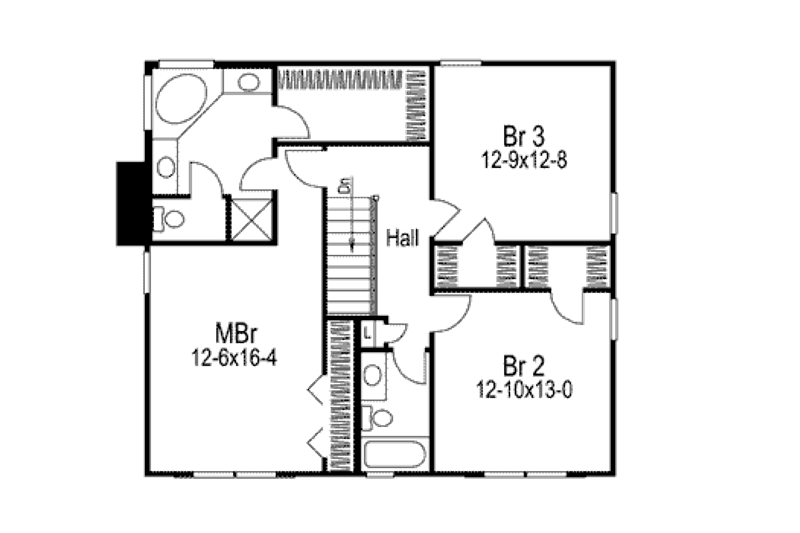 House Blueprint - Floor Plan - Upper Floor for Country House Plan #57-327 - 3 bed, 2.5 bath