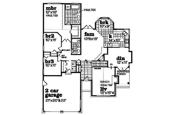 Floor Plan - Main Floor for European House Plan #47-381 - 3 bed, 2 bath