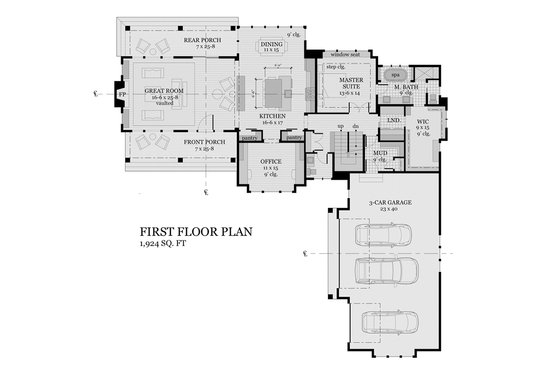 Floor Plan - Main Floor 1 for Farmhouse House Plan #51-1145 - 4 bed, 3.5 bath