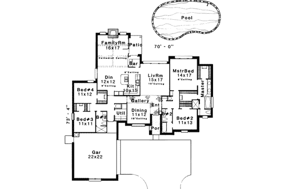 Floor Plan - Main Floor for European House Plan #310-117 - 4 bed, 3 bath