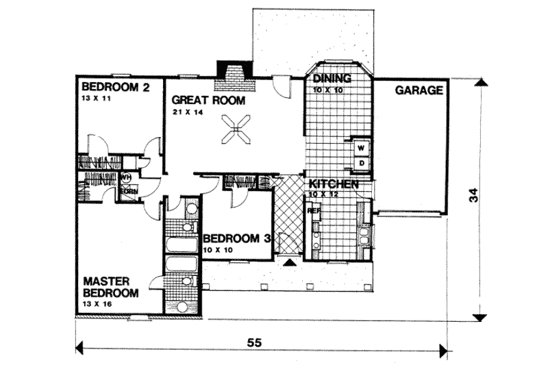House Plan Design - Floor Plan - Main Floor for Ranch House Plan #30-127 - 3 bed, 2 bath