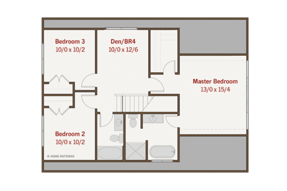 Floor Plan - Upper Floor for Craftsman House Plan #461-32 - 3 bed, 2.5 bath