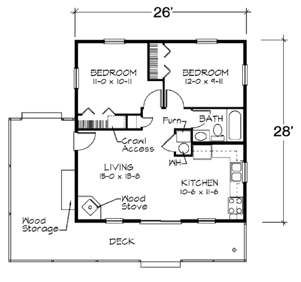 Cabin Style House  Plan  2  Beds 1 Baths 728 Sq Ft Plan  