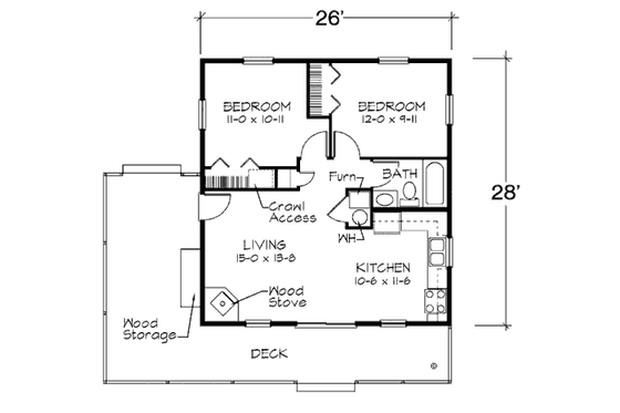 Floor Plan - Main Floor for Cabin House Plan #312-721 - 2 bed, 1 bath