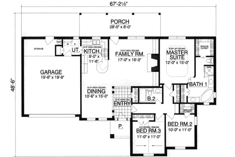 House Blueprint - Floor Plan - Main Floor 1 for European House Plan #40-228 - 3 bed, 2 bath
