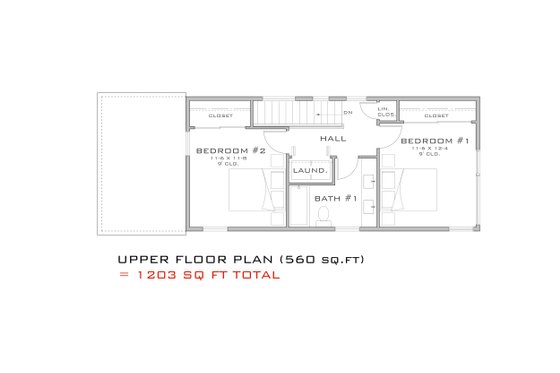 Floor Plan - Upper Floor for Modern House Plan #909-3 - 2 bed, 1.5 bath