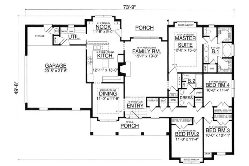 Home Plan - Floor Plan - Main Floor for Traditional House Plan #40-378 - 4 bed, 2 bath