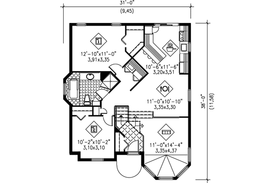 Floor Plan - Main Floor for Victorian House Plan #25-181 - 2 bed, 1 bath